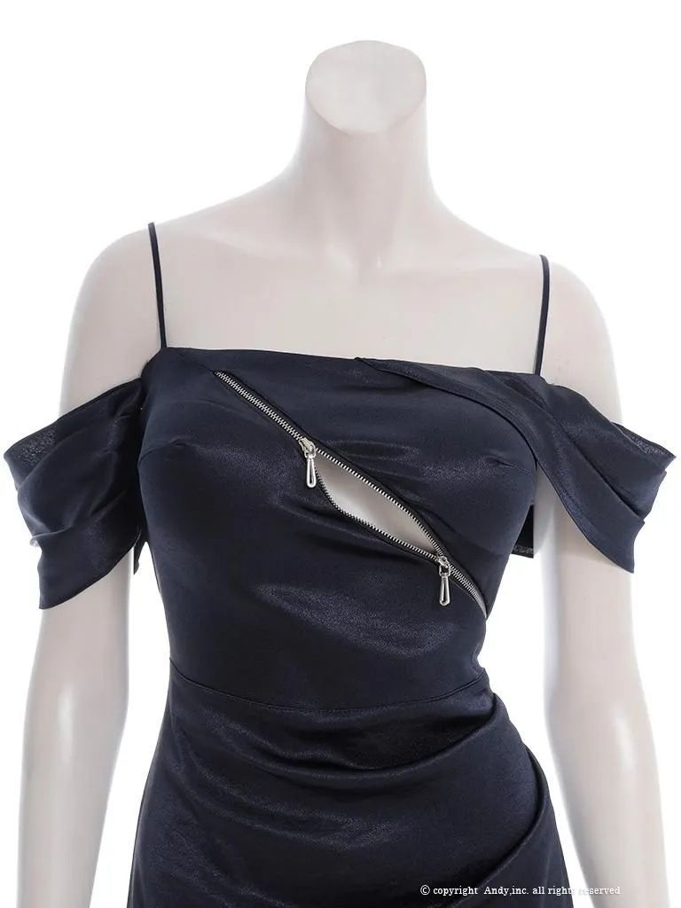 最大90%オフ送料無料。 ブルーM OF05 ON2984-BE-2509 ANDY|アンディ フロントジップ| ストレッチサテン| オフショル| キャミソール| シンプル| ワンカラー| アシンメトリー| フリル| フ | ミディアムドレス| キャバドレス