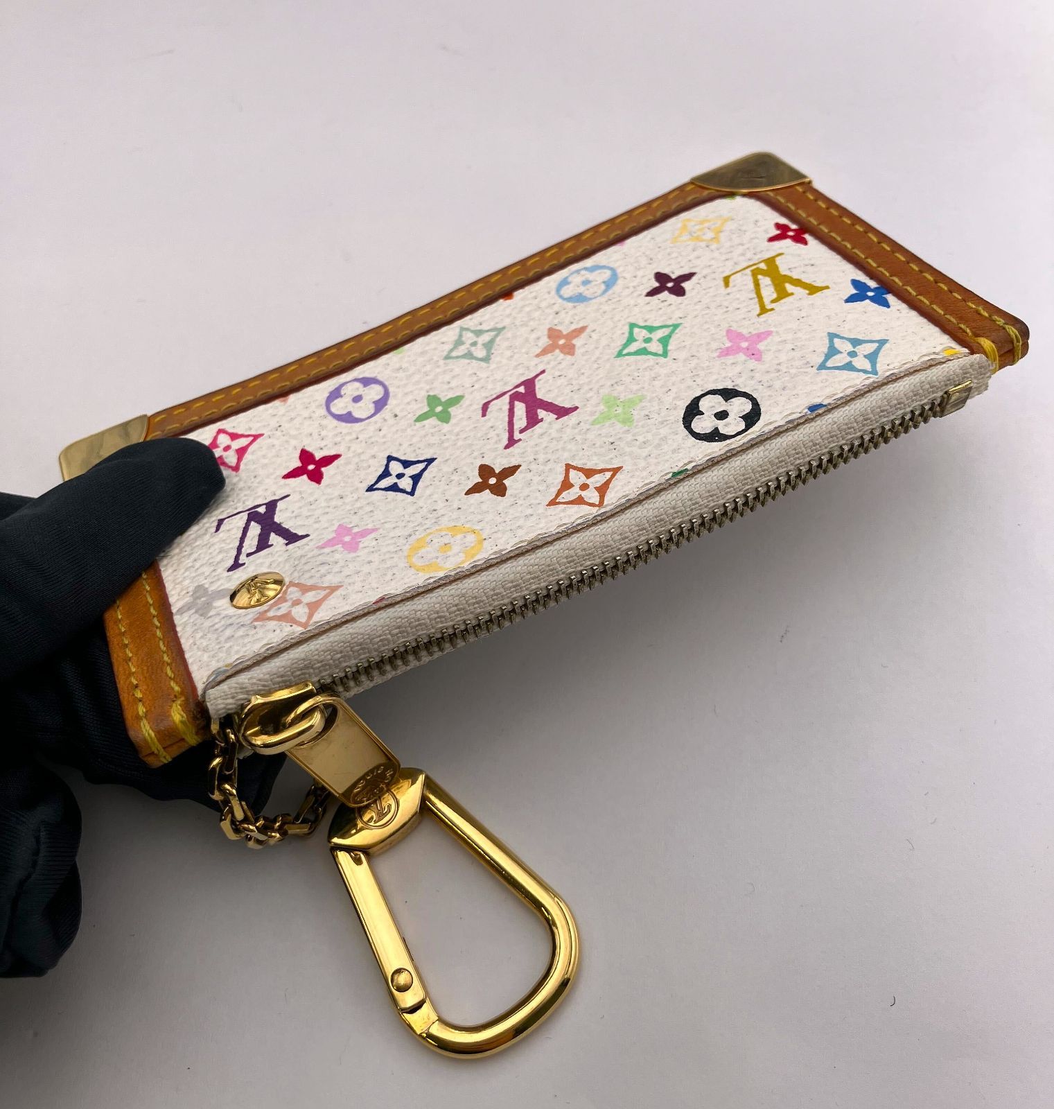 【鑑定済み】正規品 ルイヴィトン LOUIS VUITTON  モノグラム マルチカラー ポシェットクレ ブロン M92655 コインケース キーリング ホワイト