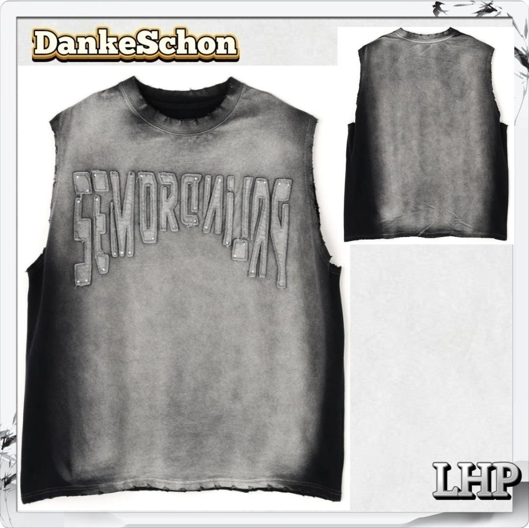 LHP DankeSchon ダンケシェーン レタリングプリント ノースリーブ シャツ BK