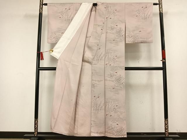 平和屋着物□上質な色無地 菊青海波地紋 錆青磁色 正絹