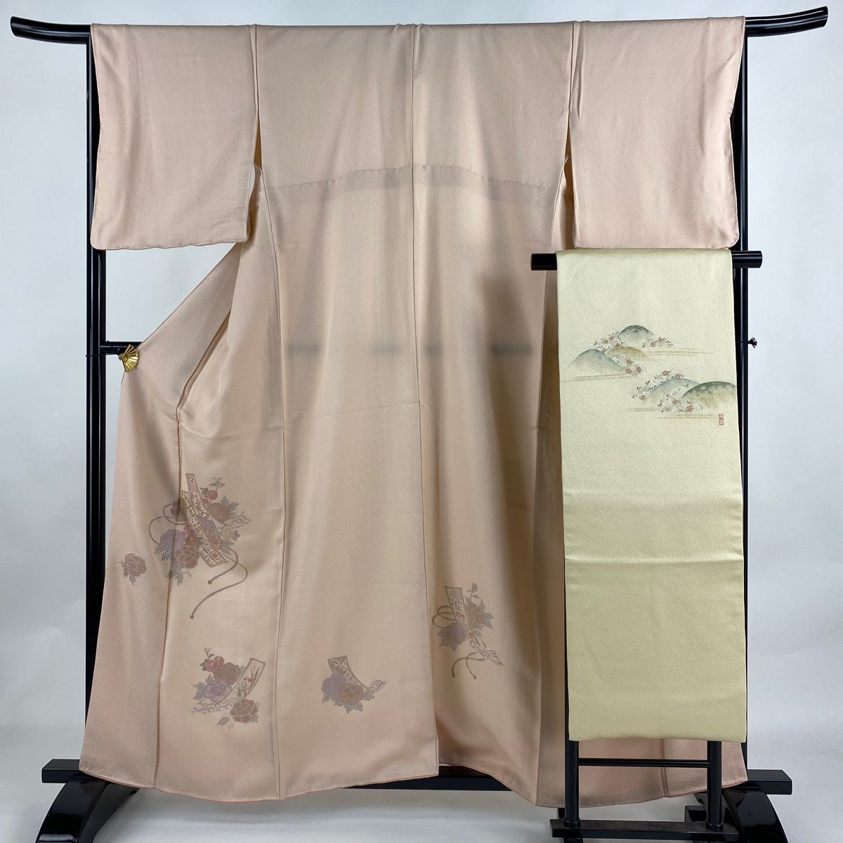 付下げ 身丈161cm 裄丈66.5cm M 袷 名古屋帯セット 短冊 牡丹