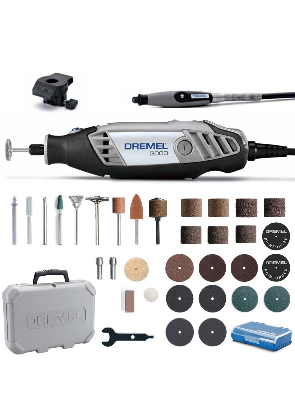 商品 Dremel ドレメル ハイスピードロータリーツール 60Hz|90W 〔3000-2|30-60〕切削工具 2 21種30ピース入り 最大32000回転|分 リューター 彫刻|削り出し|研磨|切断|切削|汚れ落とし|磨き|研削|研ぎ 刃付け