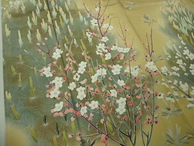 平和屋着物■極上　京加賀友禅　松本健一　訪問着　松梅文　芥子色地　暈し染め　逸品　DZAA8457kh5 平和屋着物□極上 京加賀友禅 松本健一 訪問着 松梅文 芥子色地 暈し