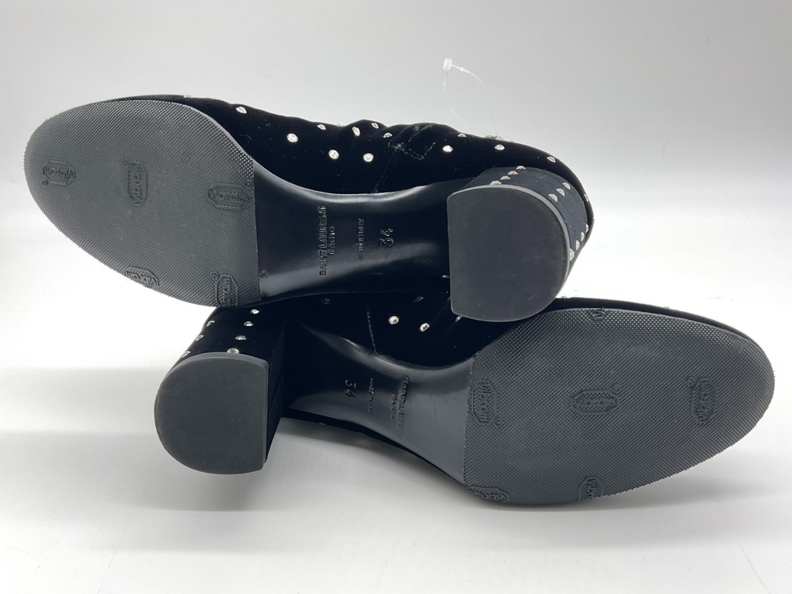 SAINT LAURENT PARIS サンローランパリ 34 ブラック×クリア ラインストーンベロアブーツ KIN-KAAI_COM