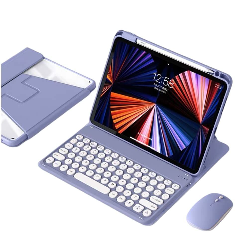 iPad Air 5/Air 4/Pro 11 (2022/2021/2020)_紫 マウス付き iPad Air 第5世代 第4世代 /iPad Pro 11 2022 2021 2020キーボード ケース 縦置き 丸型キー 背面透明 クリア 360度回転