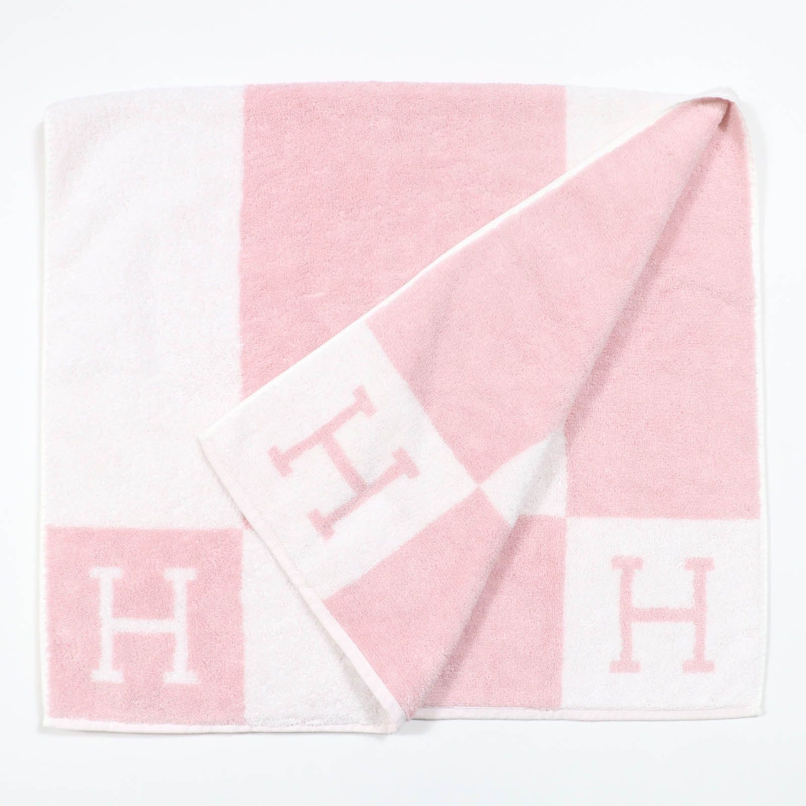 HERMES エルメス アヴァロン バスタオル コットン100％ Hロゴ 大判 タオル ピンク き フランス製 レディース ATMAENTERPRISE_COM