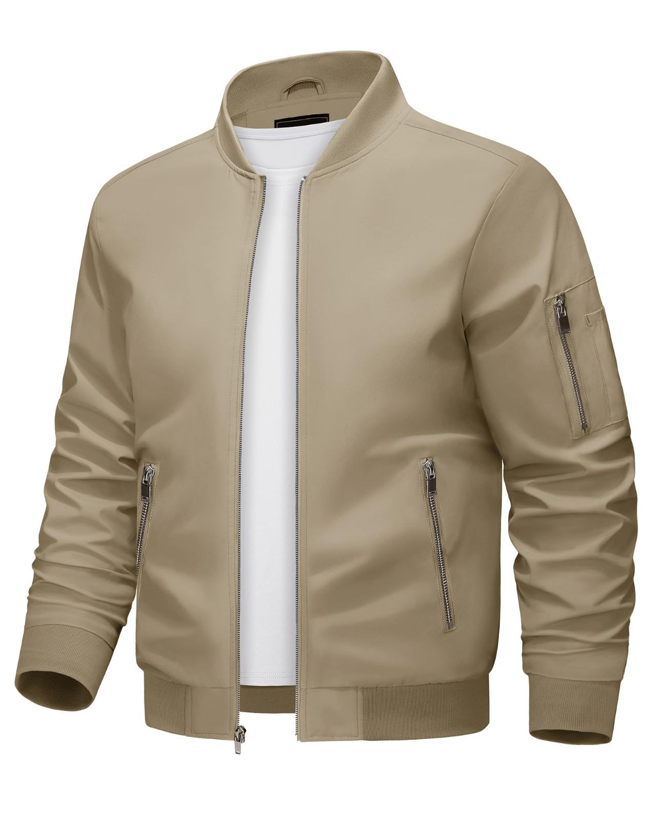 3XL_ジッパーポケット-カーキ KEFITEVD ボンバージャケット メンズ 春服 ジャンパー 薄手 バイク ジャンパー 米軍 パイロットジャンパー ライト ブルゾン メンズ 流行りの服 撥水 ジャケット 軽量 カーキ 3XL
