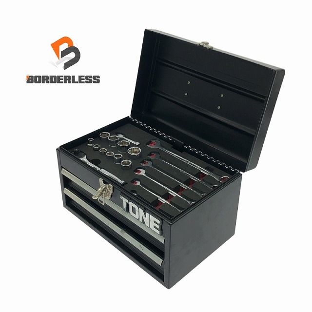工具21点セット TONE トネ ツールセット3段式チェスト 型番不明 黒|ブラック ソケットレンチ メタルケース 108895