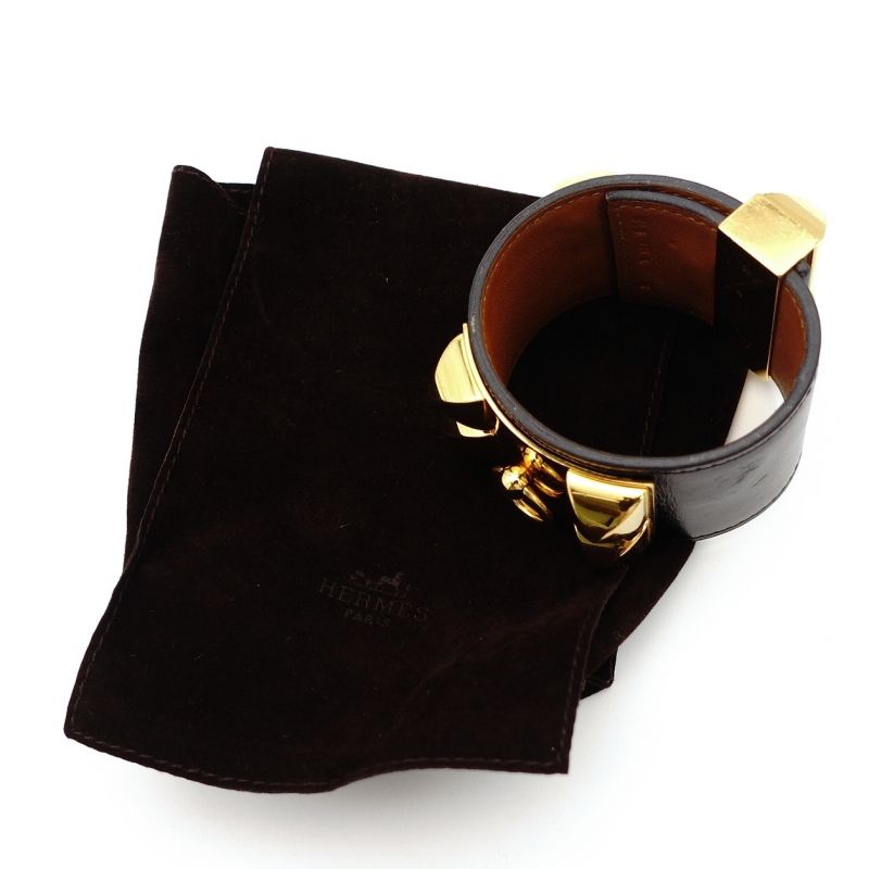 HERMES】レザーブレスレット コリエドシアン ゴールド金具×ブラック