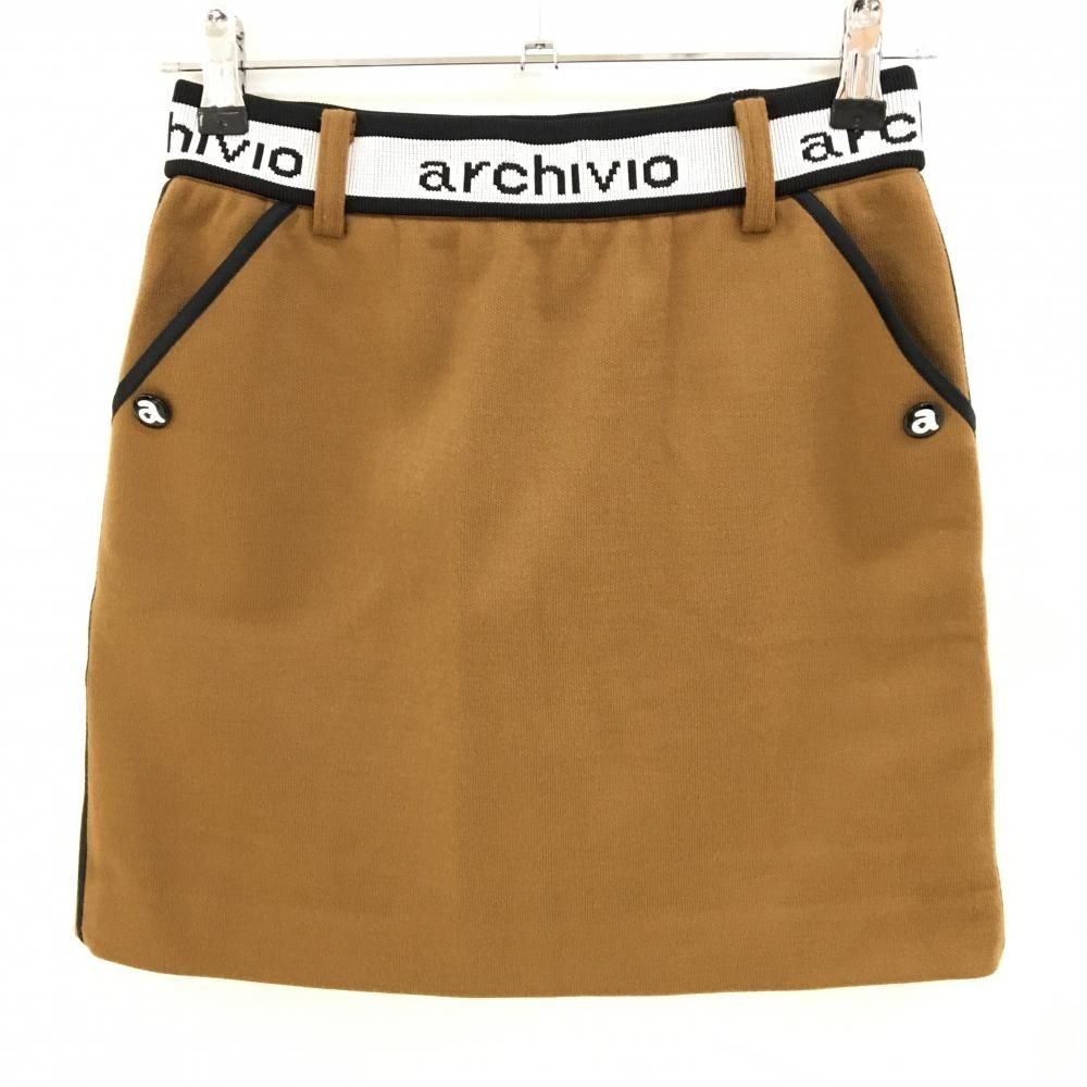 超美品】アルチビオ ニットスカート ブラウン×黒 ウエストロゴ 裏地  
