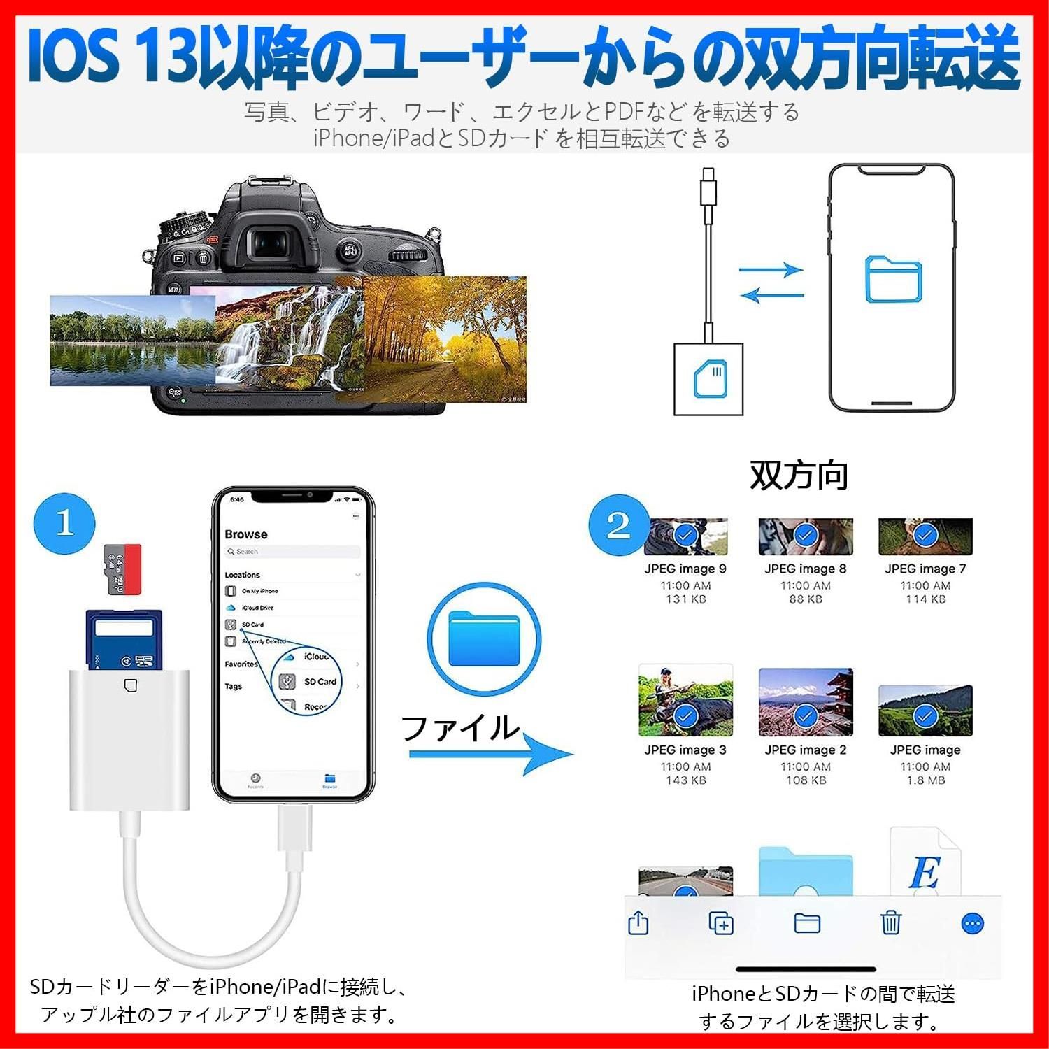 SD Card to Camera Reader for Lightning iPhone/i-Pad 写真