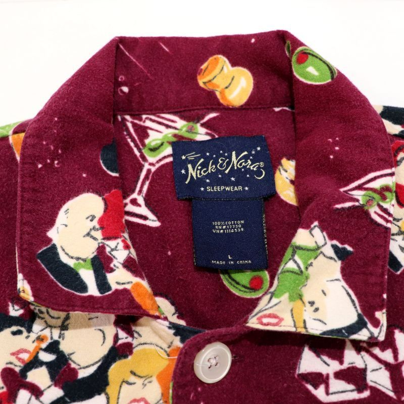 00s ニック&ノラ Nick&Nora カクテル柄 パジャマシャツ メンズ 表記L