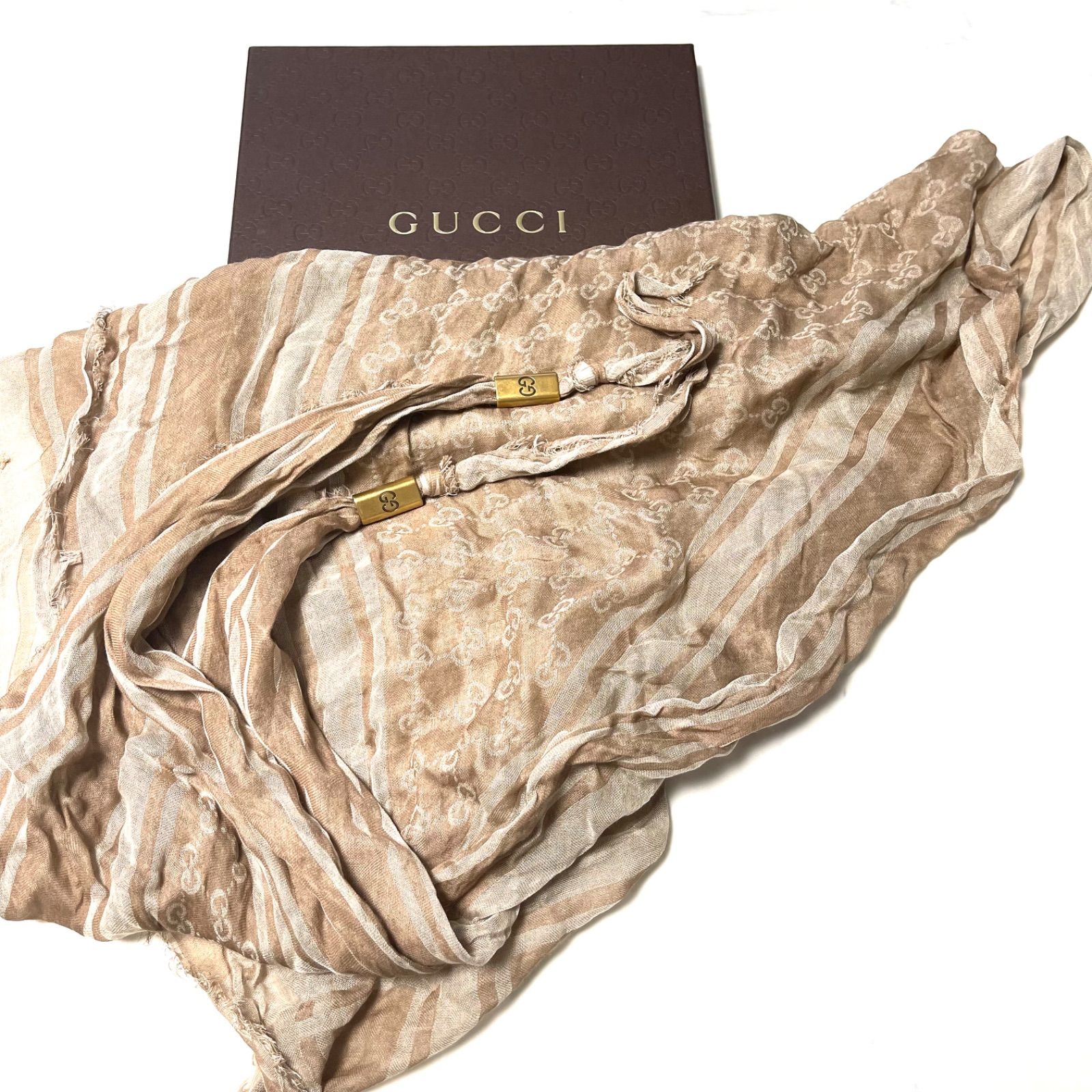 グッチ GUCCI GG柄 ストール ショール 大判 ベージュ系