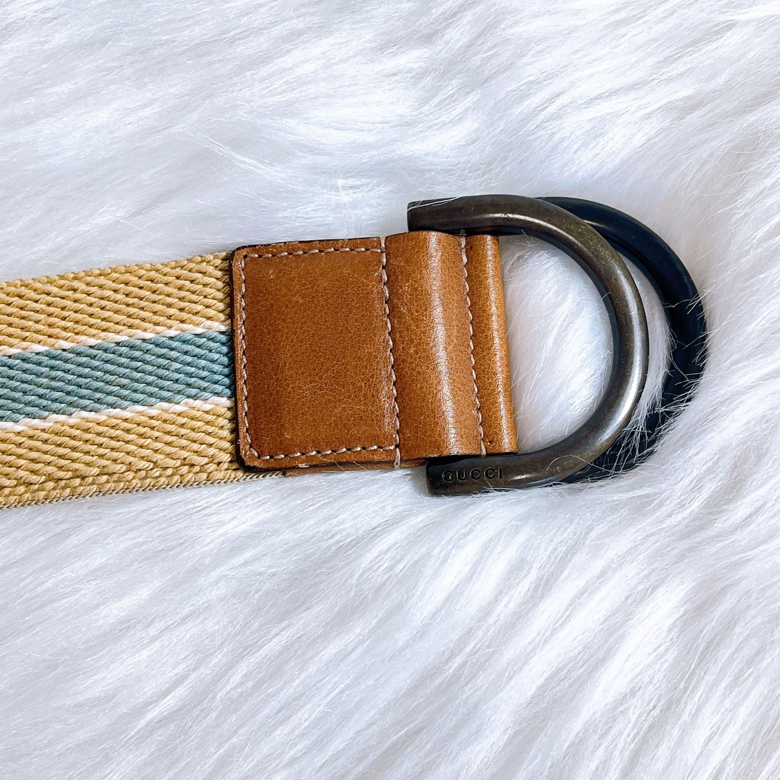 美品 グッチ キャンバス ダブルリング ベルト ボーダー ブラック ゴールド 美品 グッチ キャンバス ダブルリング ベルト ボーダー シェリー