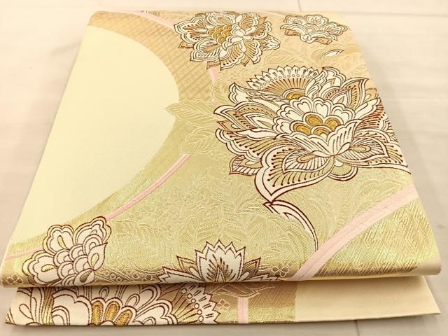 ゆりのはな　袋帯　荒磯　紋織り　金糸　銀通し　六通柄　黒/青色系　正絹　H505 ゆりのはな 袋帯 荒磯 紋織り 金糸 銀通し 六通柄 黒/青色