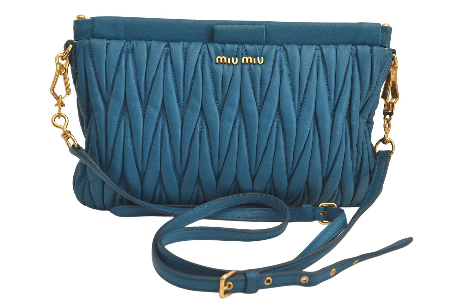 MIUMIU ミュウミュウ マトラッセ レザー ショルダークロスボディーバッグ 財布 ブルー 6331M