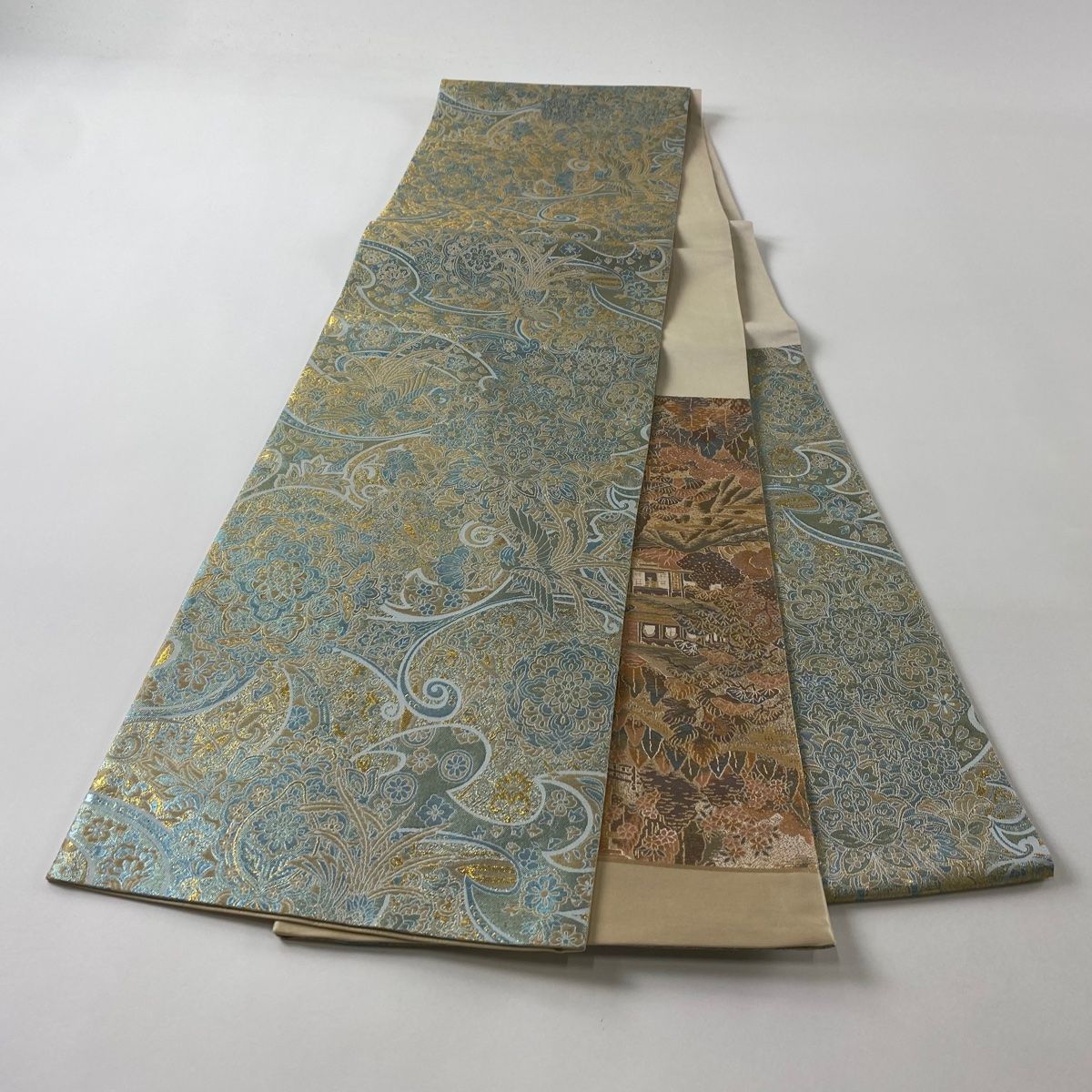 袋帯 秀品 鳥 草花 金糸 箔 水色 六通 正絹 【中古】 - メルカリ