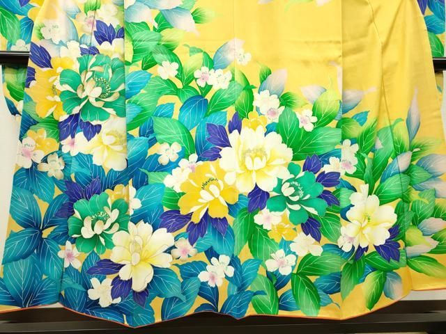 平和屋着物▽豪華振袖 駒刺繍 草花文 牡丹 金彩 正絹 逸品