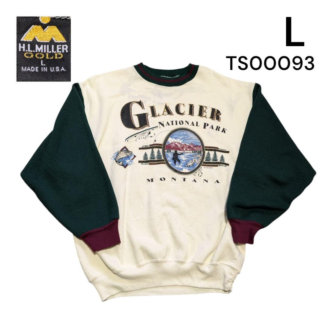 90s グレーシャー国立公園プリント バイカラースウェットトレーナー