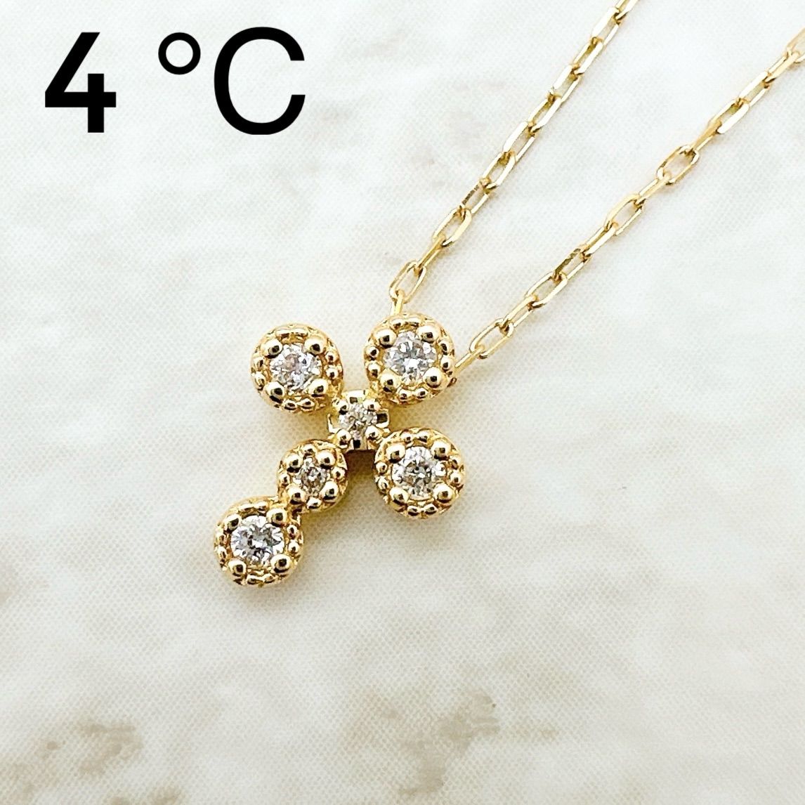 美品/人気?4℃ ダイヤモンド クロス イエローゴールド ネックレス 約40 