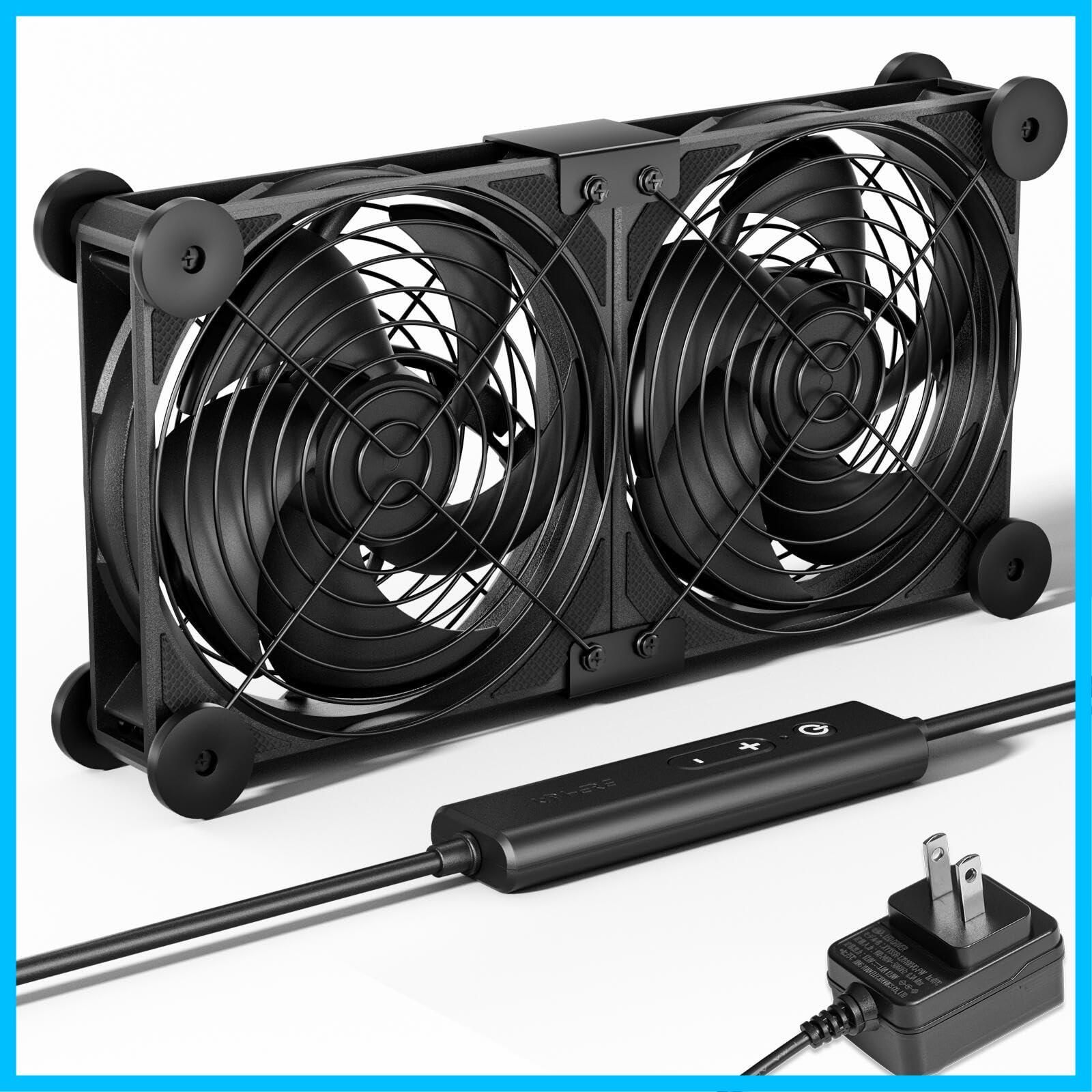 【特価セール】upHere 空冷ファン12cm 2連ファン 小型換気扇 ミニ送風機 扇風機 強力冷却クーラー PCファン DC12V電源 5段階風量調整 静音 多用途排気【U2DC2】 …