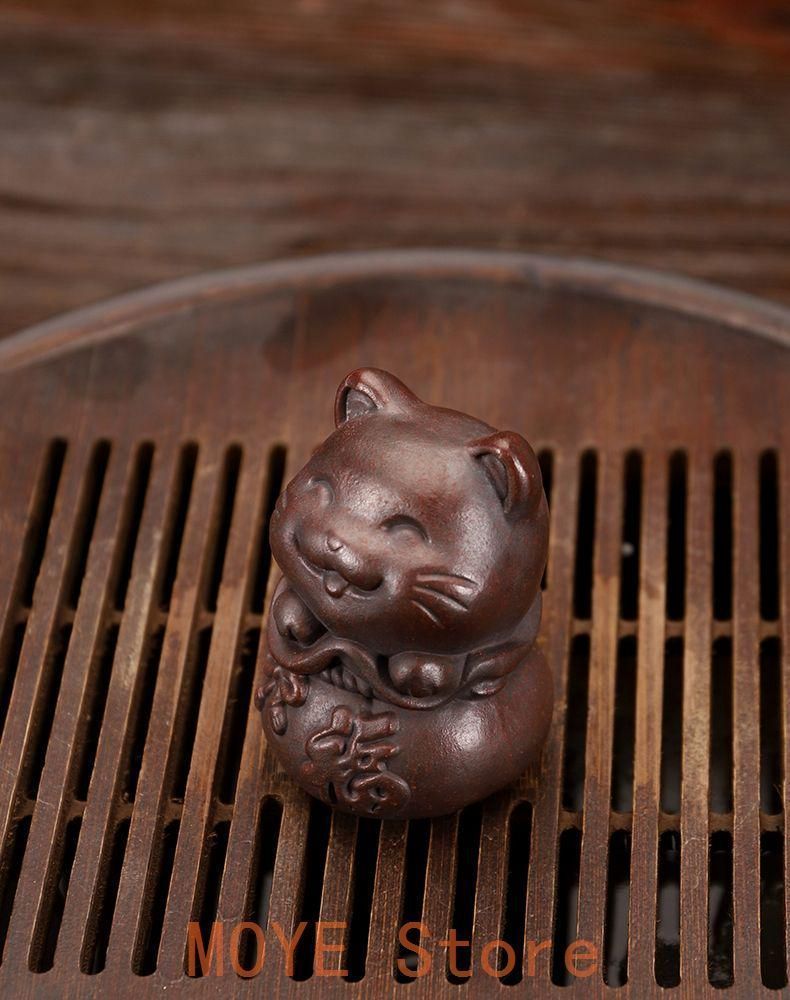 中国宜興 紫砂 福猫 茶寵 可養 茶玩 蓋置 茶道具 装飾品 工芸品