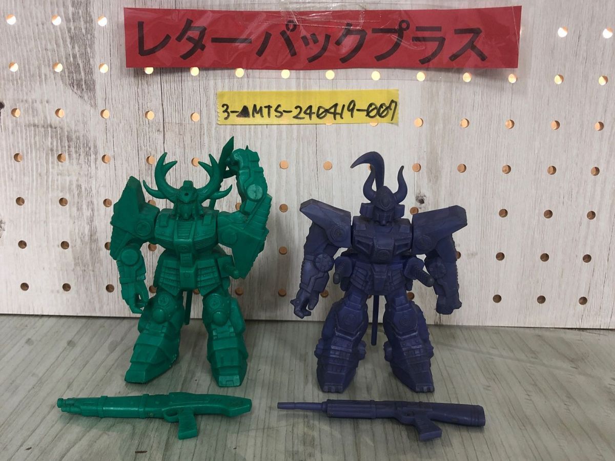 3-2体セット モビルスーツ 戦国伝 ビッグ武者頑駄無 武者ガンダム MK-II 武者ZZガンダム サンライズ 緑 紫 汚れ有り高さ約11cm