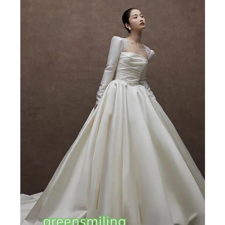 花嫁 ウェディングドレス スクエアネック プリンセスライン 白ドレス