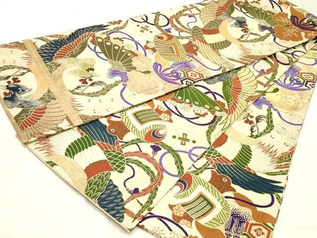 平和屋着物●アンティーク　大正ロマン　丸帯　鳳凰宝尽くし文　金糸　正絹　逸品　DAAT7867ob 平和屋着物○アンティーク 大正ロマン 丸帯 鳳凰宝尽くし文 金糸 正絹
