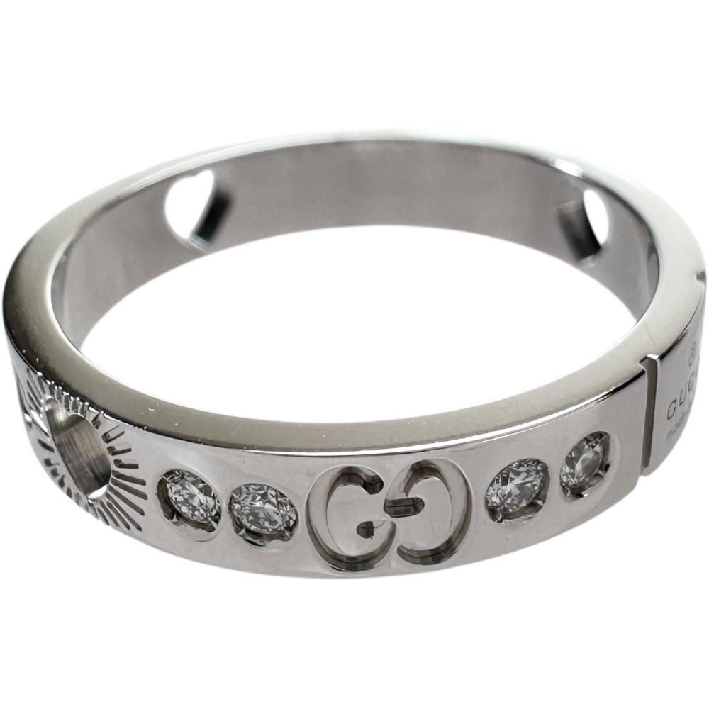 【極美品】グッチ アイコンハートリング #14 K18WG 1Pダイヤモンド 18号 【GUCCI/グッチ】アイコン アモール ハート メンズOK