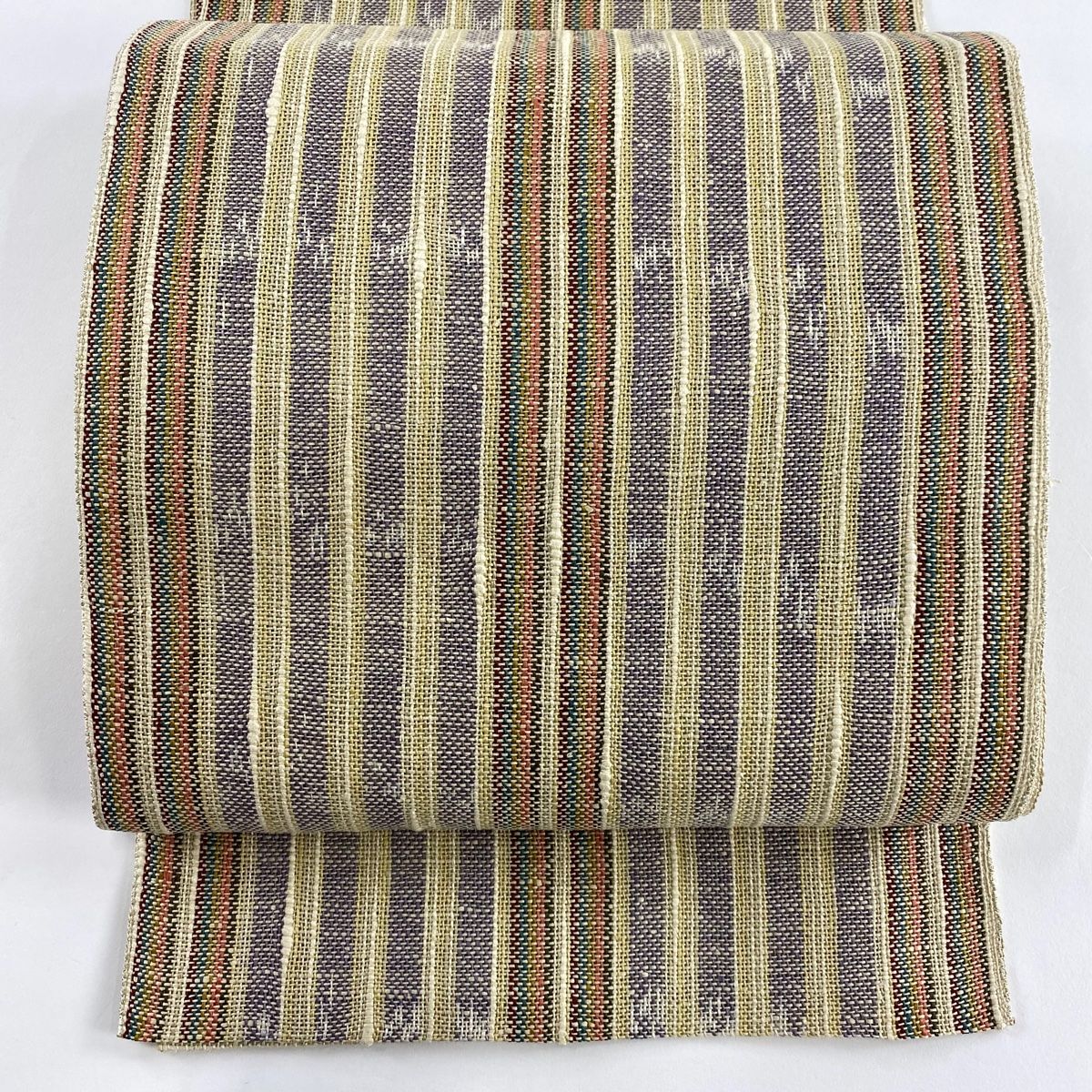 名古屋帯 秀品 証紙 八寸名古屋帯 松葉仕立て 博多織 縞 ベージュ 正絹