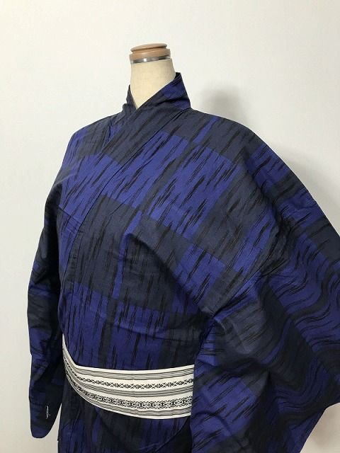 2Lサイズ 男物 綿 浴衣 こげ茶地に格子模様