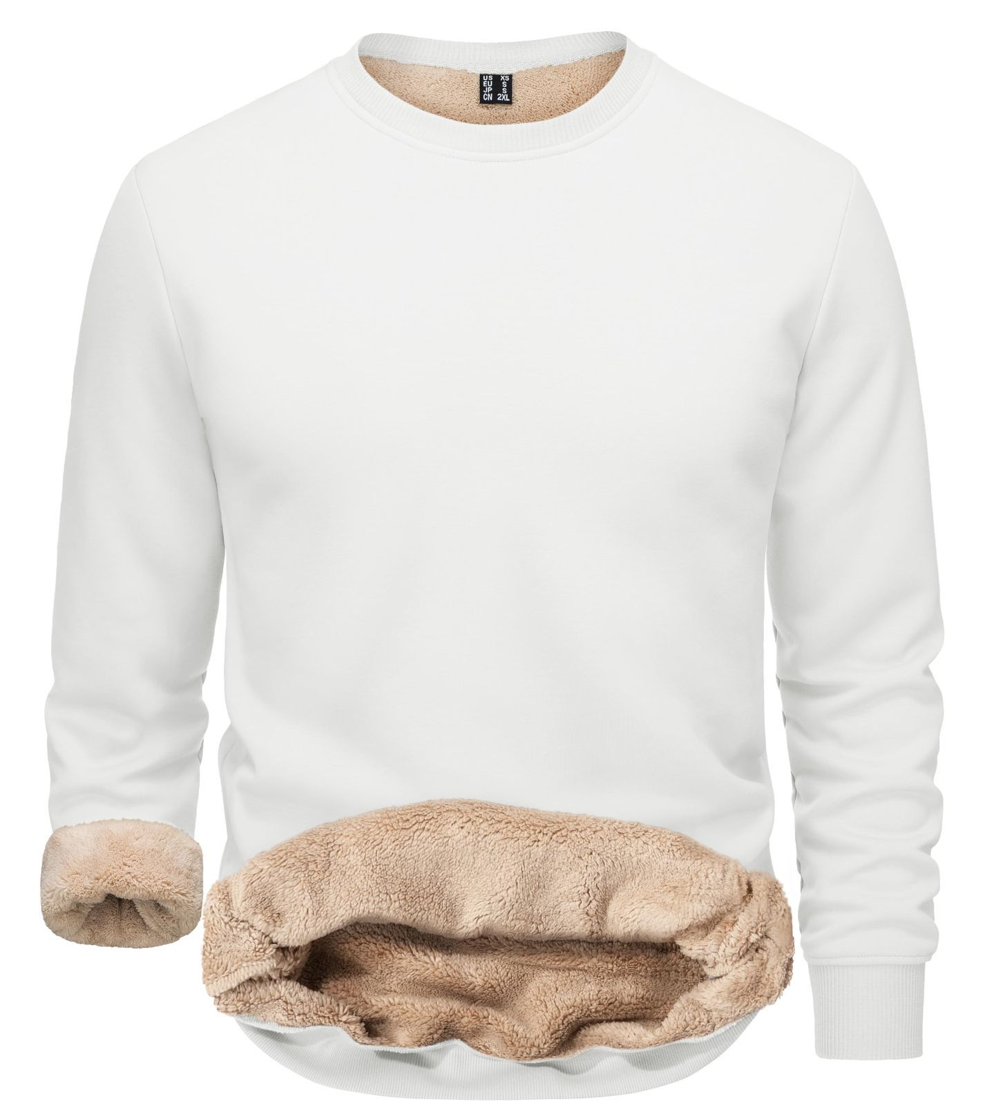 Size XL_Color ホワイト TACVASEN メンズ トレーナー 保温 防風 スウェット パイル 秋用 トップス 厚い クルーネック 無地 カジュアル コットン アウトドア スポーツトウエア ホワイト XL