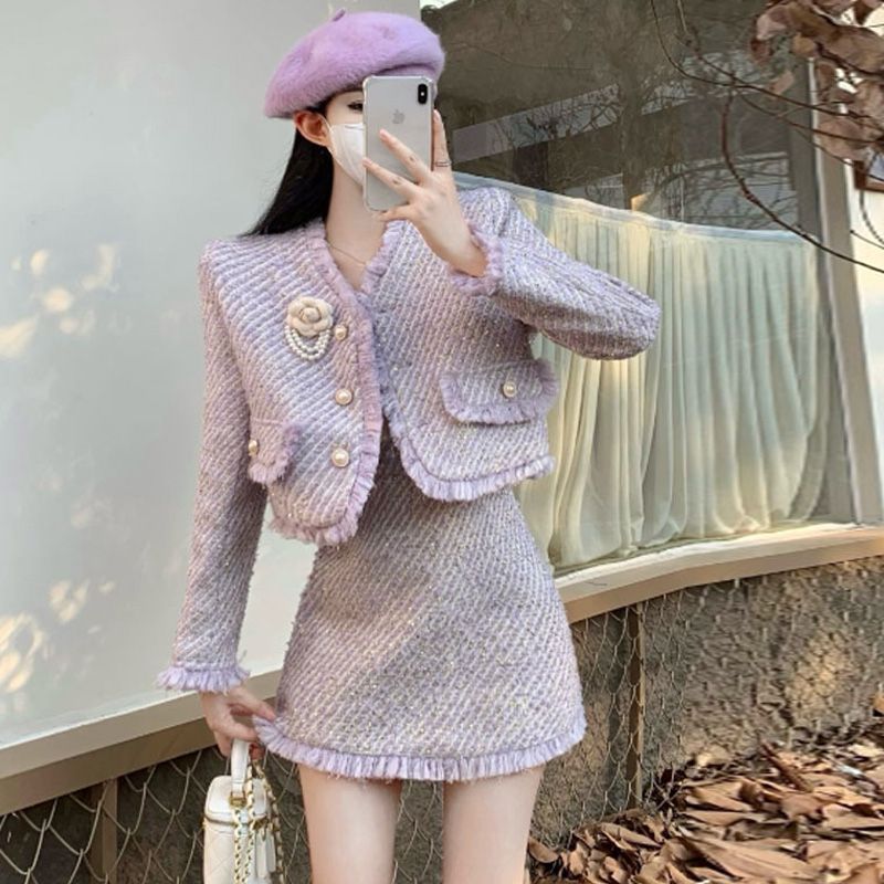 セットアップ ツイード レディース ジャケット スカート ツイード 秋冬 セットアップ 韓国ファッション レディース 上下セット レディースファッション スーツ お呼ばれ セクシー xxf08 MAAHADDERANG_COM