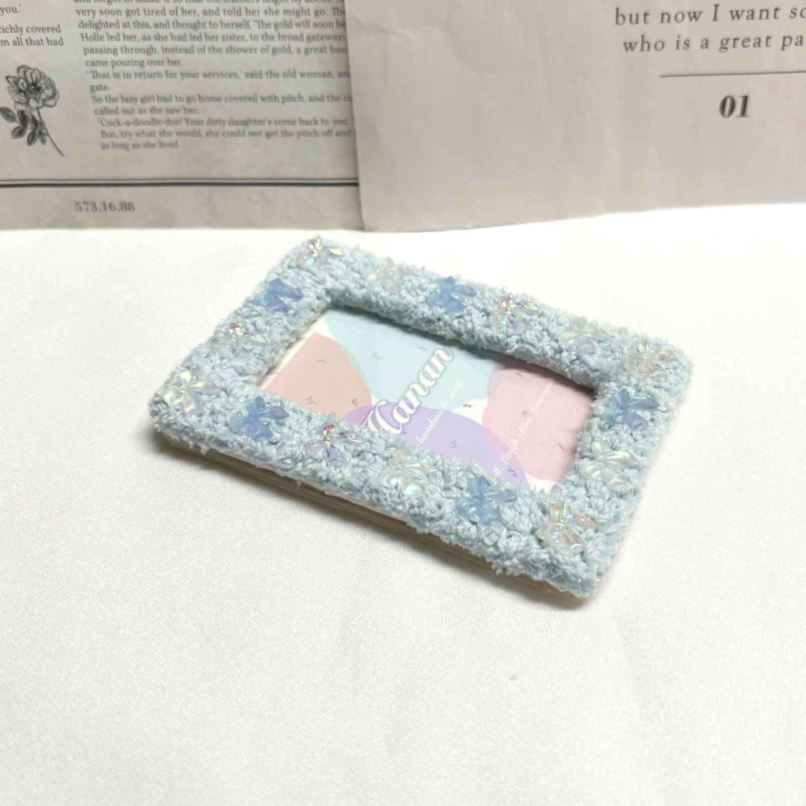 B8サイズ トレカケース 刺繍 デコ タフティング　硬質ケース　ビーズ #117