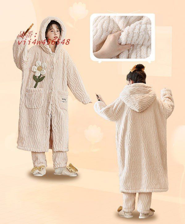 お花 ナイトガウン レディース もこもこ ルームウェア パジャマ 前開き 寝巻き 着る毛布 長袖 暖かい 冬 部屋着 vii4w456548