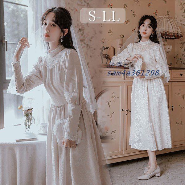 ウェディングドレス レース ホワイト 白 ロングドレス シンプル 結婚式 袖あり 披露宴 花嫁 フォト婚 前撮り 後撮り am4a361298