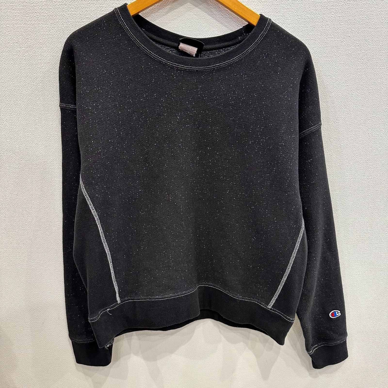 古着　L　チャンピオン　リバースウィーブ　クルーネック　後染め　黒　霜降り