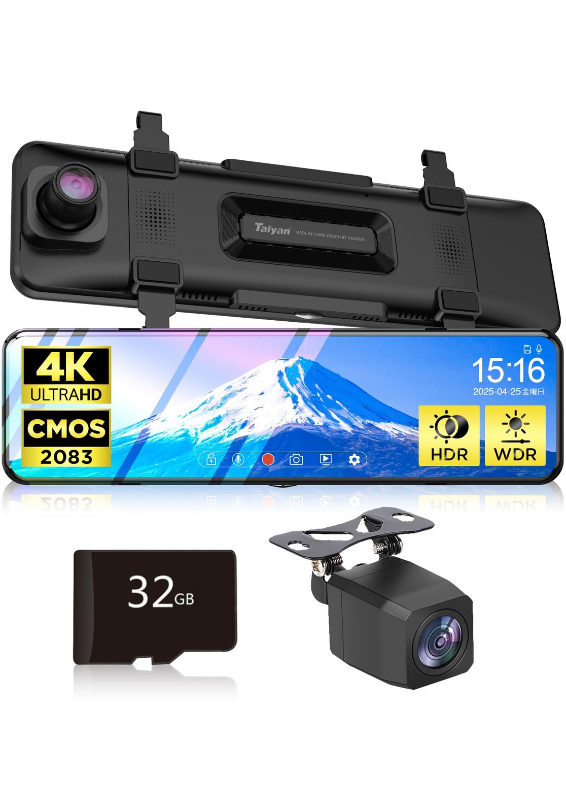 ドライブレコーダー ミラー型 4K 2025革新型-11.26インチIPS大画面-32GB SDカード ドライブレコーダー 前後カメラ ドラレコ GC2083センサー 170度広角 タッチパネル HDR|WDR 全国LED信号機対策 IP67防水リア