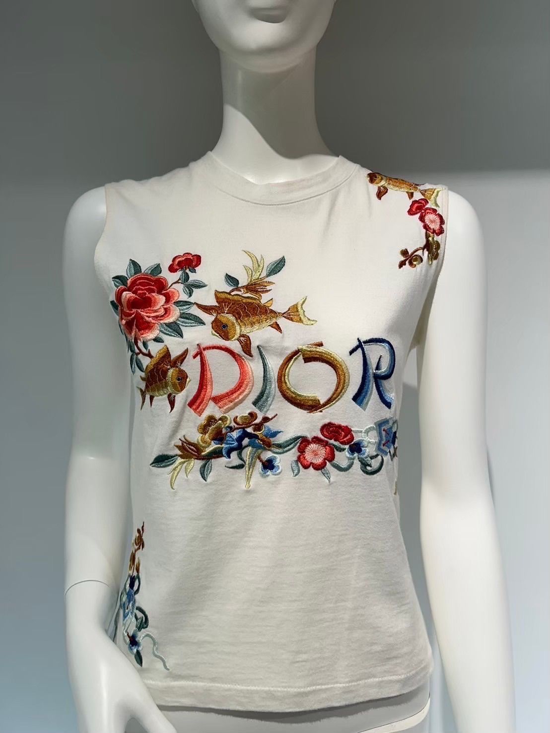 ディオール DIOR ノースリーブ 刺繍 Tシャツ