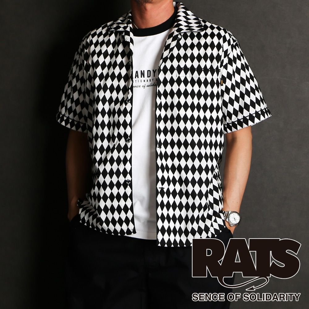 【RATS/ラッツ】CHECKERED FLAG S/S SHIRT - BLACK / オープンカラー 半袖シャツ / 24'RS-0507【メンズ】【送料無料】