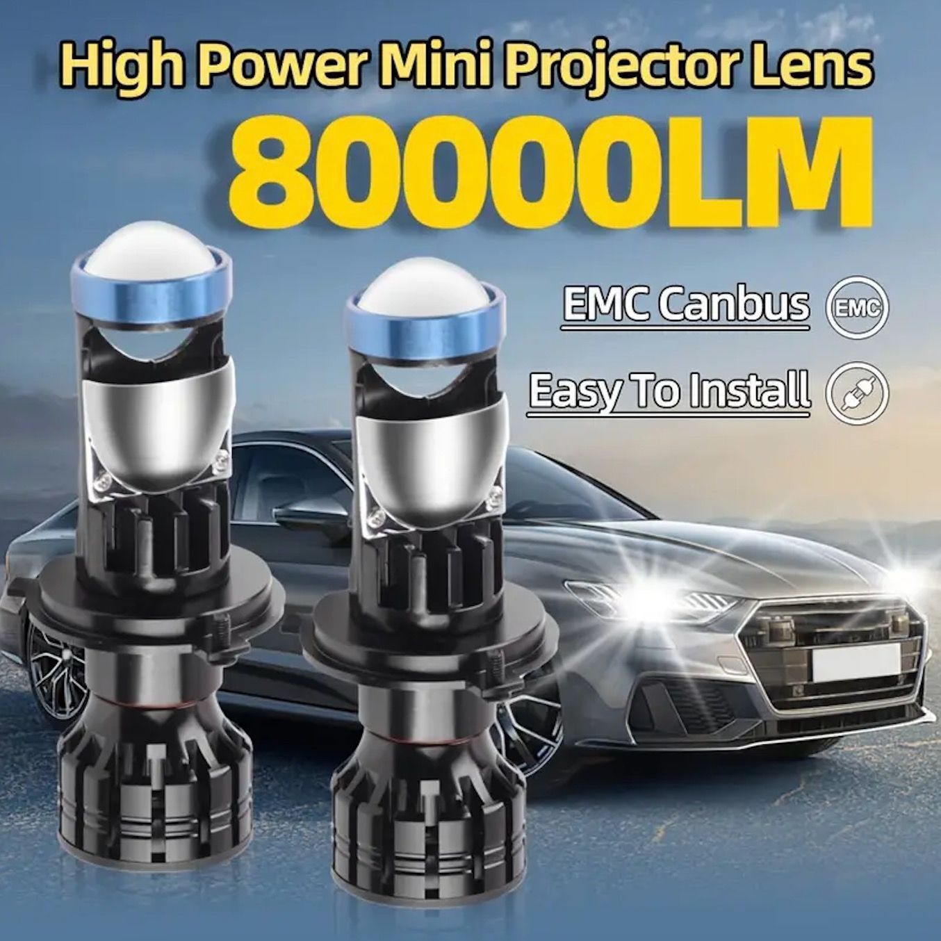 LEDスーパーミニプロジェクターレンズ 電球 80000LM ヘッドライト プロジェクター電球 ヘッドランプ 自動車 オートバイ t1052