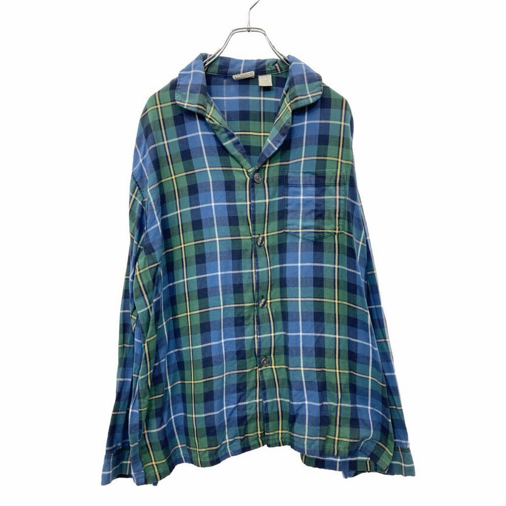 L.L.Bean 長袖 シャツ Lサイズ エルエルビーン 胸ポケット チェック柄 グリーン ブルー コットン 古着卸 アメリカ仕入 t2407-3882