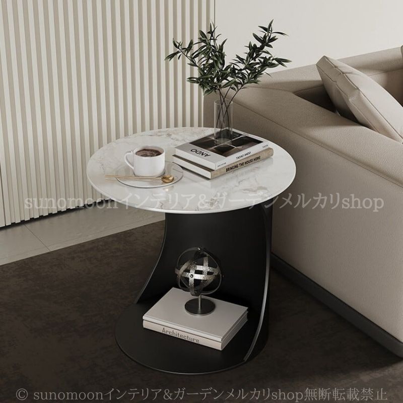 円形 サイドテーブル 大理石調 ブラック脚 おしゃれ かわいい ラグジュアリー インテリア 北欧 ラウンド スリム コーヒーテーブル リビング ダイニング