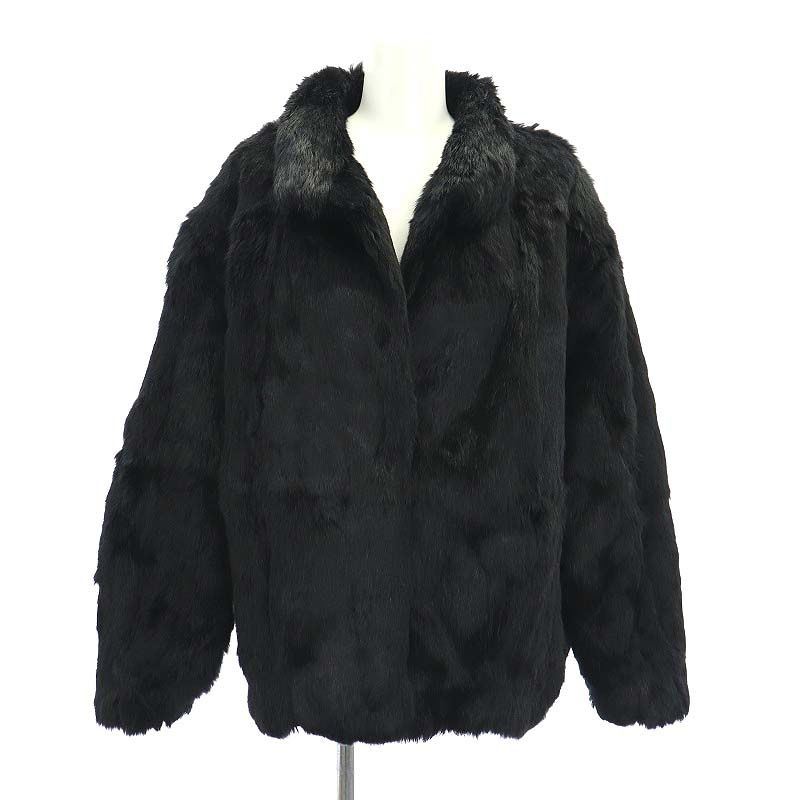 毛皮 ラビットファー コート ハーフ ショート アウター F 黒 ブラック |MI GY31