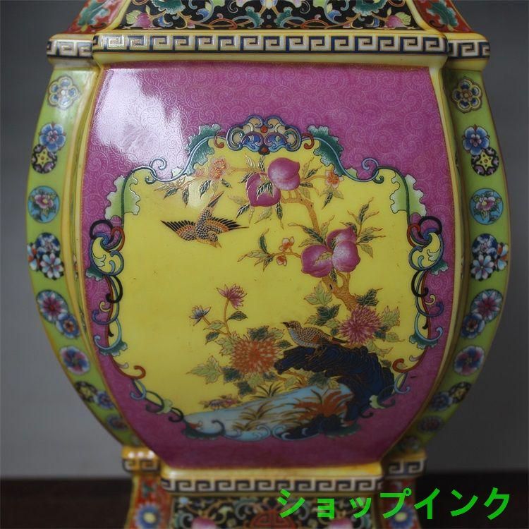 清雍正琺瑯彩花鳥図紋賞瓶 景徳鎮 陶磁器 装飾品 現代工芸品 美術品 置物 清乾隆磁器藍地琺瑯彩花鳥紋四方瓶 景徳鎮 陶磁器 装飾品 現代