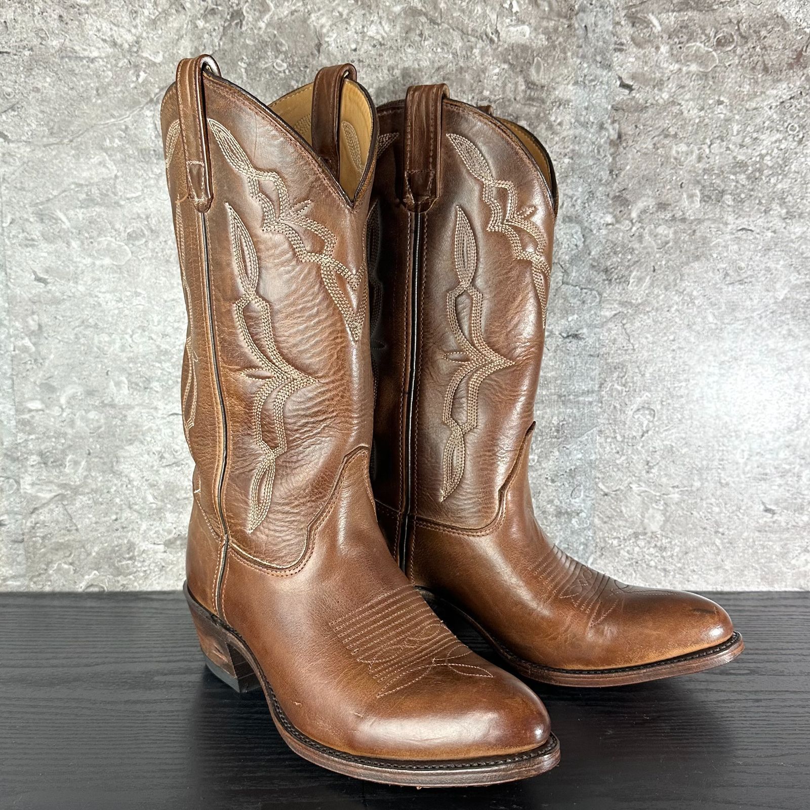 S142 デッドストック品 90s H.H.BROWN ヘンリーHブラウン DOUBLE-H ダブルエイチ 本革レザー ウエスタンブーツ カウボーイブーツ US SKI TEAM 6288 ブラウン茶 US7 1|2 25.5-26.0cm