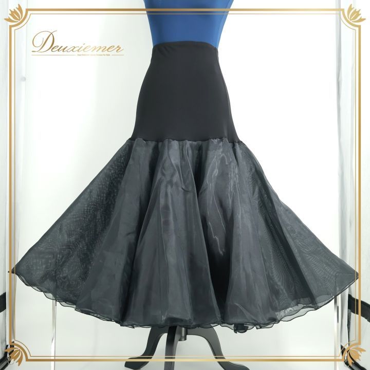 社交ダンス 衣装 スカート ペチコート タカダンス TAKA DANCE ブラック系 無地 光沢 感 ボリューム レッスン 練習 2枚重ね 黒 ダンス衣装 重ね着