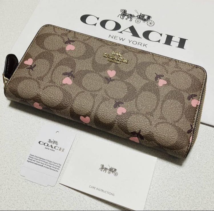 ☆ COACH コーチ 長財布 C3288 カーキ シグネチャー ハートフローラル ...