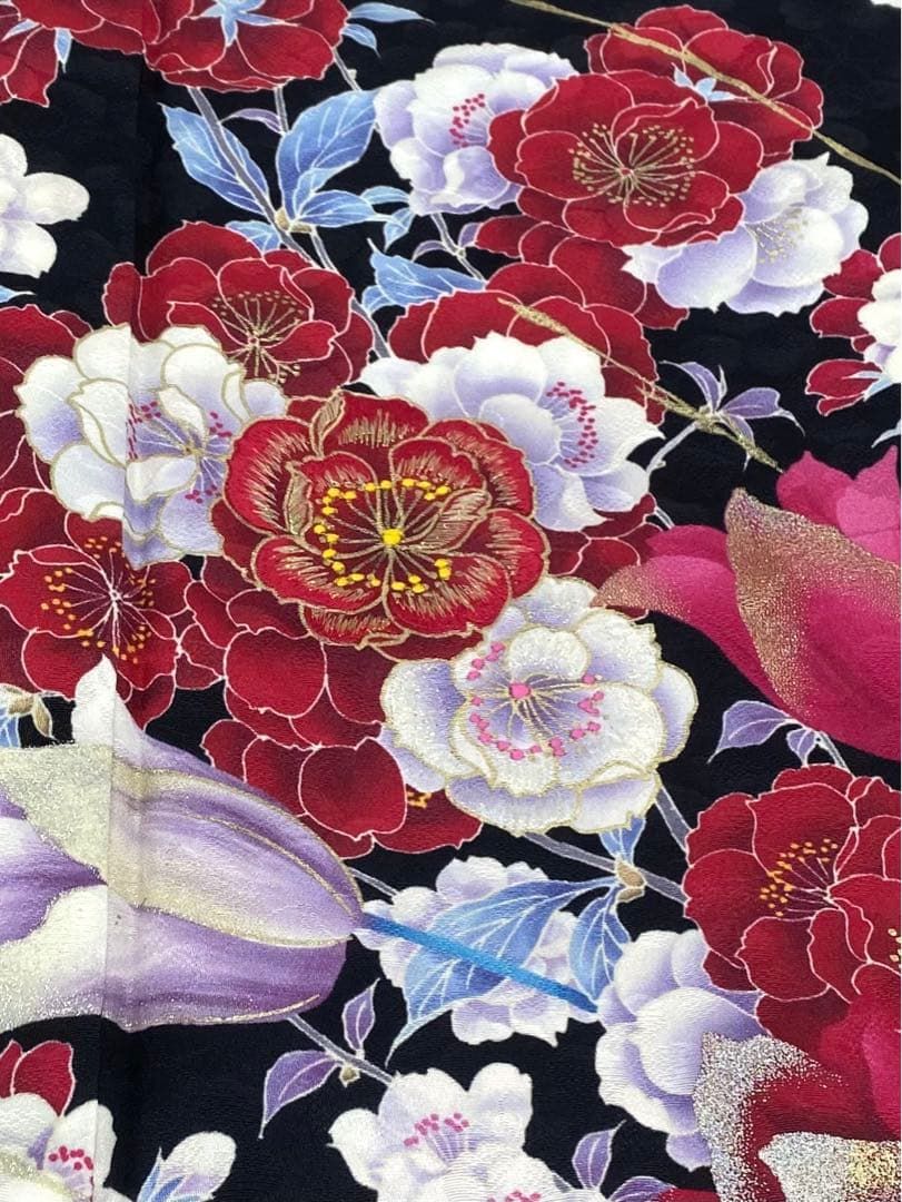 振袖 假屋崎省吾 刺繍 金彩 紋意匠 グリッター箔 チューリップ 身丈 